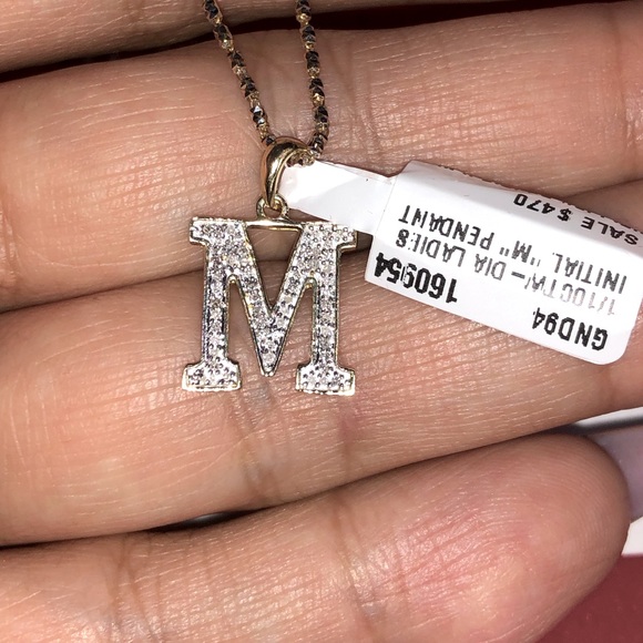 10k solid gold real diamond M initial pendant FREE appraisal best Christmas gift - Picture 1 of 8